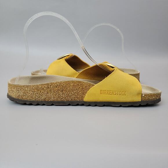 Birkenstock Madrid Big Buckle Sandals Sz 38 Narrow Yellow Nubuck Women’s 7 US - Picture 4 of 13